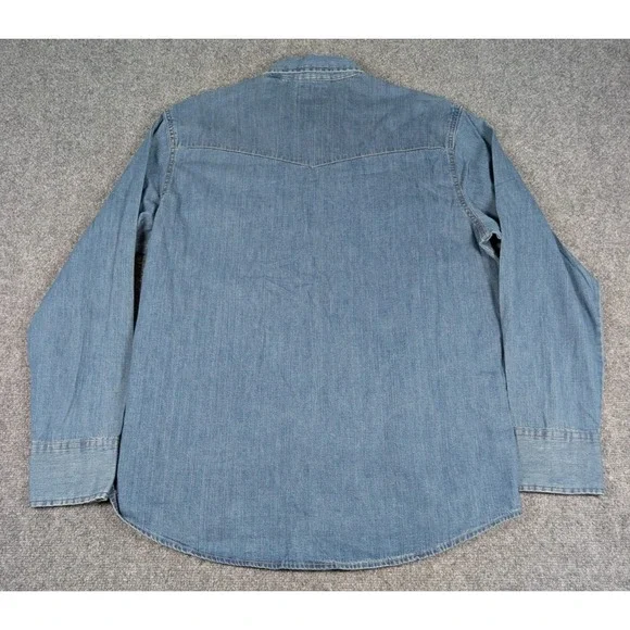 Wrangler Pearl Snap Denim Shirt Mens Large Western Cowboy Long Sleeve - Picture 8 of 9